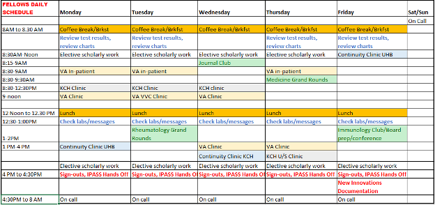 image of schedule in table form
