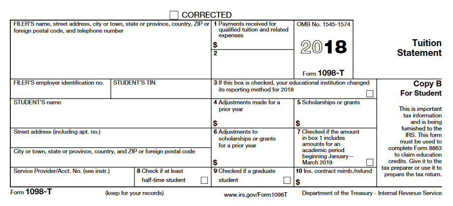 Sample of 1098-T tax form