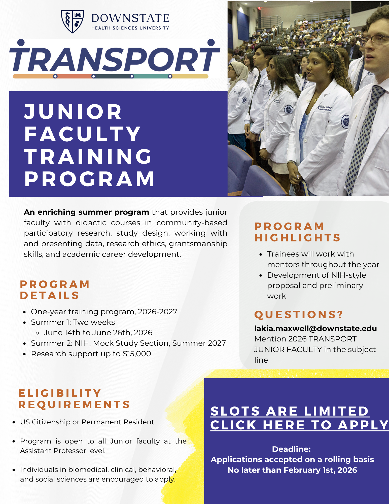 TRANSPORT Junior Faculty Training Program Flyer