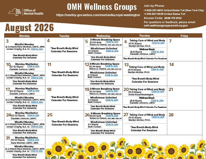 OMH Wellness Group Calendar