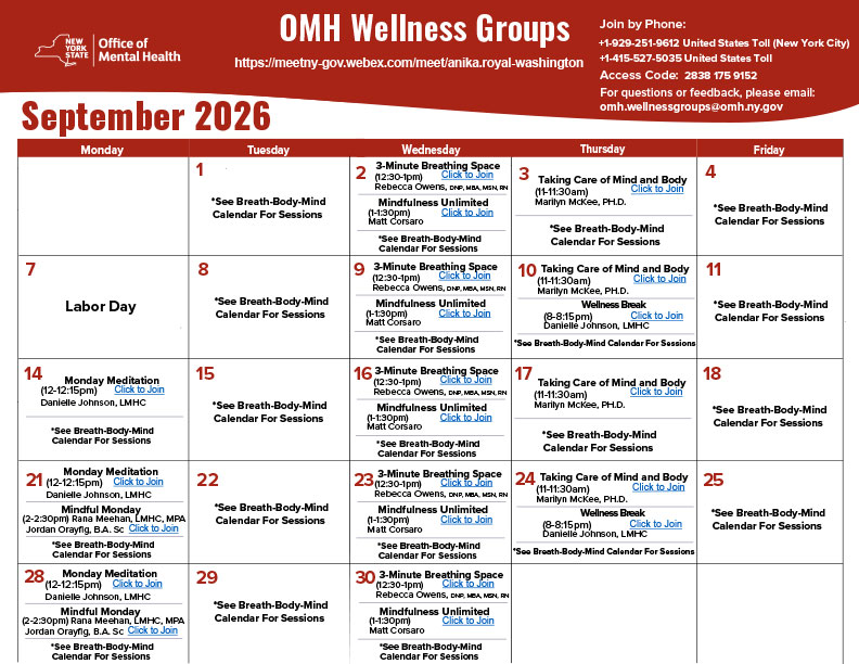 September Wellness Group Calendar