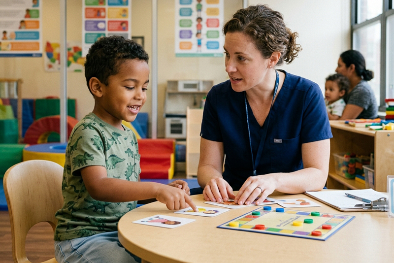 AI photo of child with female therapist