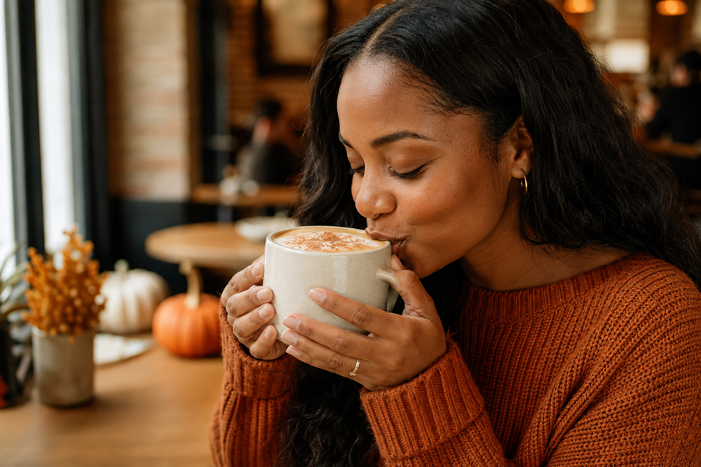 ai image of woman drinking latte